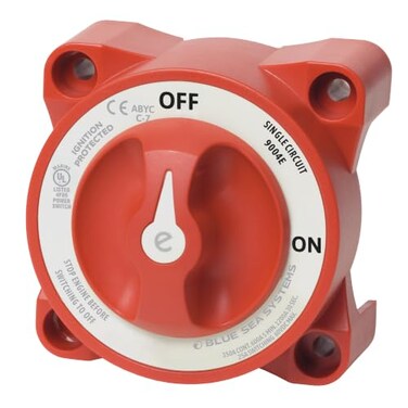 Blue Sea Systems e-Series Battery Switch On/ Off with Alternator Field Disconnect, 48V DC, 350A, Red, 9004e