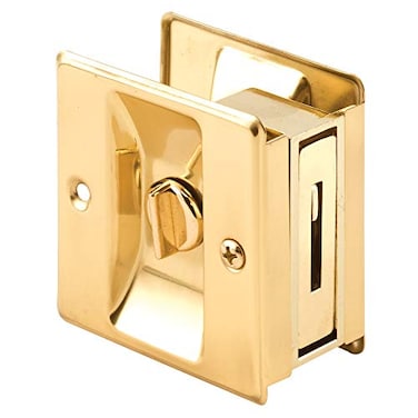 Prime-Line N 6771 Pocket Door Privacy Lock with Pull, Brass