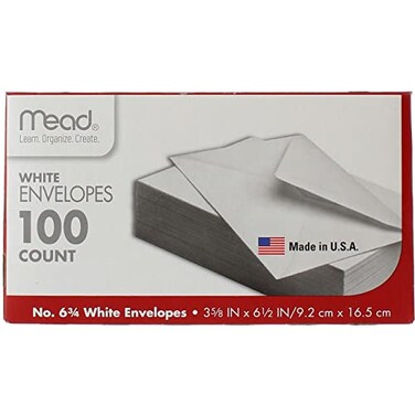 Mead6 3/4 White Envelopes75100, 100 Count, 2-pack ,200 Total