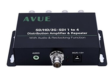 AVUE 3G-SDI/HD-SDI/SDI 1x4 Distribution RepeaterExtender with Re-clocking Function, Each one extends up to 350ft. Broadcasting Grade