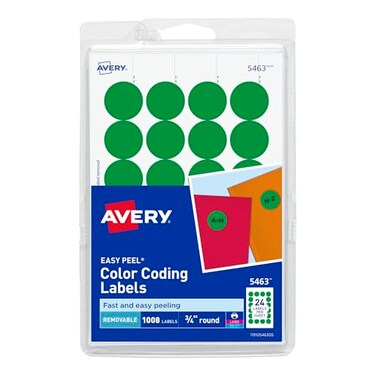 Avery Print/Write Self-Adhesive Removable Labels, 0.75 Inch Diameter, Green, 1008 per Pack ,5463