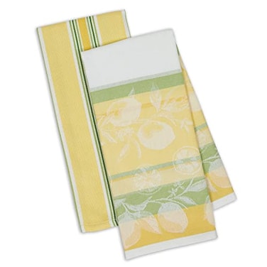 DII Kitchen Dish Towel Set 2 Riviera Lemons Yellow Green Includes 1 Lemon Print1 Stripe