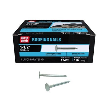 Grip-Rite Electro-Galvanized Roofing Nails - Secure Asphalt Shingles, Insulation Board, and Felt - 1-1/2" - 1 lb Pack - 112EGRFG1