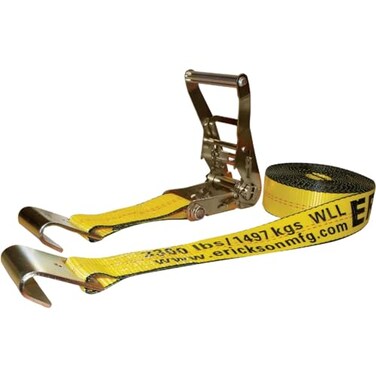 Erickson 78527 2" x 27' 10,000 lbs Load Limit Ratcheting Tie-Down Strap with Flat Hooks , Yellow