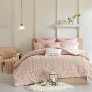 Intelligent Design Cotton Jacquard Pompom Pink Queen Comforter Set, 7pc