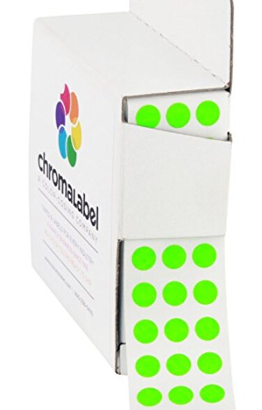 ChromaLabel Fluorescent Green Dot Stickers, 1/4 Inch, 1000/Box