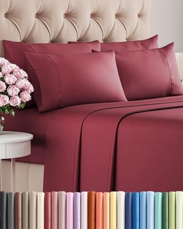 CGK Unlimited Queen 6 Piece Bed Sheet Set - Comfy, BreathableCooling Sheets - Burdy