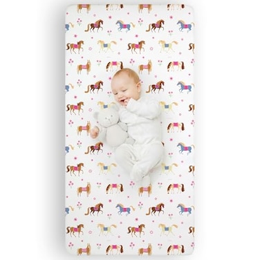 Wildkin Kids 100% Microfiber Crib Sheet“ Soft, Breathable Fitted Sheet - Horses