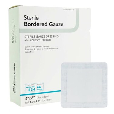 DermaRite Sterile Bordered Gauze Dressing with Adhesive Border, 6 in, 1 ct