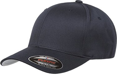 Flexfit Men's Wooly Combed Twill Fitted Baseball Cap, Dark Navy, Small-Medium