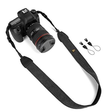 WANBY Camera Strap Canvas Black Shoulder Strap with Quick Release Buckles