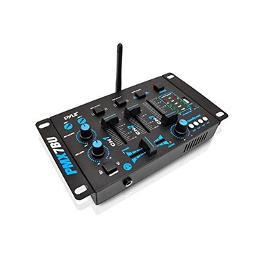 Pyle Wireless DJ Audio Mixer - 3 Channel Bluetooth Compatible DJ Controller Sound Mixer, Mic-Talkover, USB Reader, Dual RCA Phono/Line In, Microphone Input, Headphone Jack, Black - PMX7BU