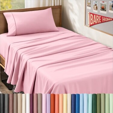 Bare Home Twin XL Sheet Set - 1800 Ultra-Soft ,Twin XL, Light Pink