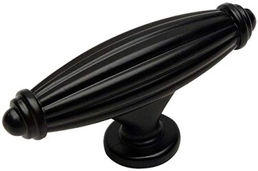 Cosmas 10 Pack 7121FB Flat Black Ribbed Knob 2-9/16 Inch Long