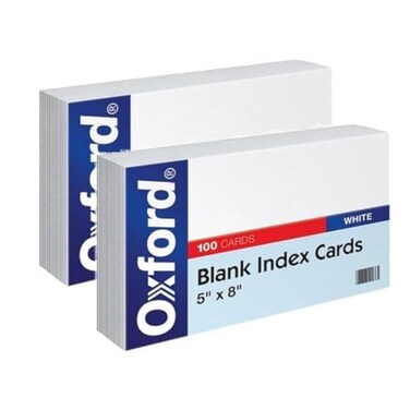 Oxford Blank Index Cards, 5" x 8", White, 100/Pack ,50,2 Pack