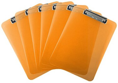 Trade Quest Orange Clear Clipboards Letter Size Low Profile ,6-Pack