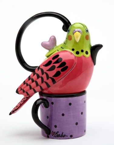Appletree 7-1/4-Inch Ceramic Pink Parakeet Tea For One