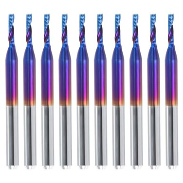 HQMaster 10 Pack O Flute CNC Router Bits End Mill Milling Cutter 1/8" Shank, 1/16" Cutting Dia. Spiral Router Bits CNC Bits Single Edged Cutting Engraving Bits Tungsten Carbide