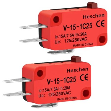 Heschen 2 Pack Micro Switch 15A 125/250VAC, Pin Plunger Button