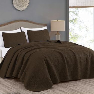 Chezmoi Collection Austin 3-piece Oversized Bedspread Coverlet Set ,King, Chocolate