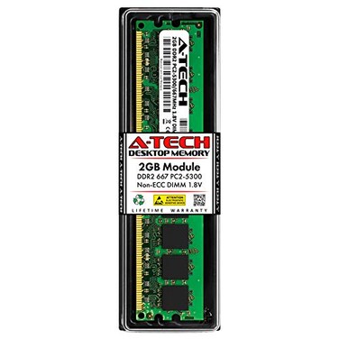 A-Tech 2GB DDR2 667MHz UDIMM PC2-5300 CL5 1.8V DIMM Non-ECC Unbuffered Desktop RAM Memory Module