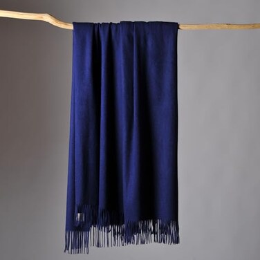 CUDDLE DREAMS Premium Cashmere Throw Blanket with Fringe ,Navy