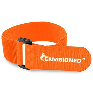 ENVISIONED Reusable Cinch Straps 2" x 100" - 2 Pack - Hook and Loop Straps ,Neon Orange