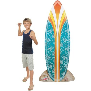 Fun Express 6 Ft Cardboard Surfboard Prop, OrangeBlue Hibiscis