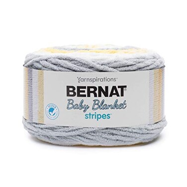 Bernat Baby Blanket Stripes, 10.5 oz, 100% Polyester, Sunshine