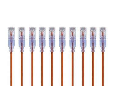 Monoprice SlimRun Cat6A Ethernet Patch Cable - Snagless RJ45 UTP Pure Bare Copper Wire 10G 30AWG 2ft Orange 10-Pack