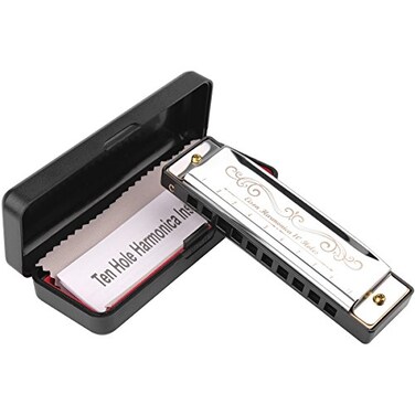Eison Harmonica Diatonic Harmonica Key of C Standard 10 Hole 20 Tones with Case, Mini Harmonica for Beginners Starters Gift, Silver, 1 Pack