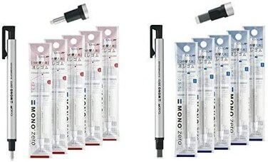 Tombow Mono Zero Pen-Style Eraser ,2 Pen-erasers20 Refills, 2.3mm Round2.5mm Rectangle tip