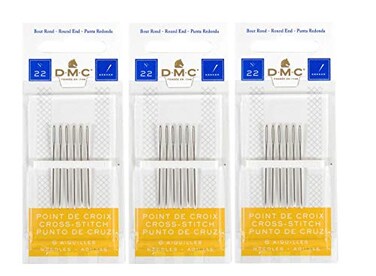 DMC 3 Pack Size 22 Cross Stitch Needles ,Total 18 Needles- New Package