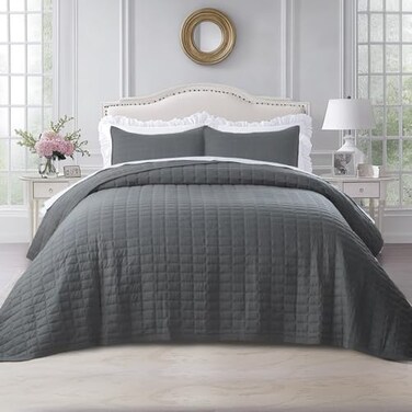 KASENTEX Queen Quilt Set 90x90, Soft Washed 3-Layer Lightweight
