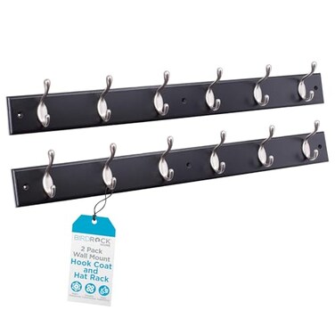 BIRDROCK HOME Oval Hook Coat and Hat Rack6 Hooks2 PackWall MountBlack FinishSatin Nickel Hooks
