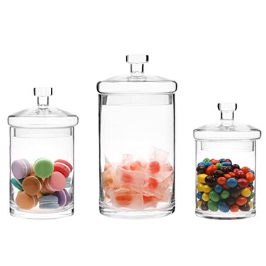 MyGift Glass Storage Jars with Lids, KitchenBath Storage, Set of 3