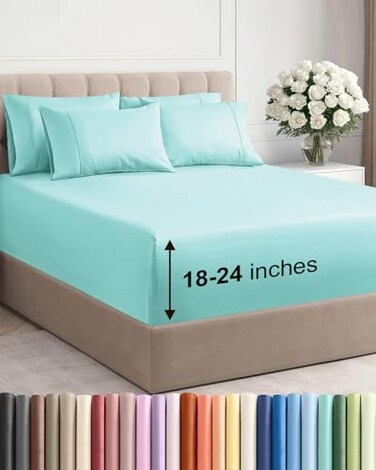 CGK Unlimited Extra Deep Full Sheet Set - 6 Piece BreathableCooling Sheets - Spa Blue