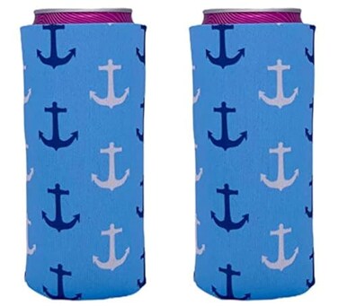Coolie Junction Anchor Pattern Slim Can Coolie ,2 Pack