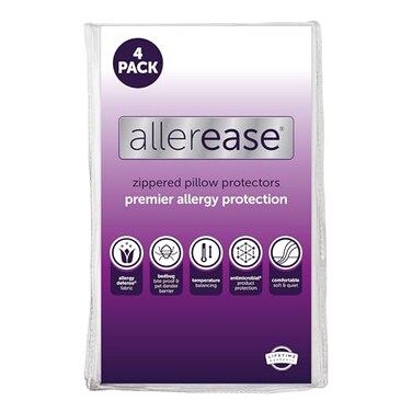 Aller-Ease Set of 4 King AllerEase Pillow Protectors - Temperature Balancing, Allergist Recommended - Premium Breathable, Zippered Protectors