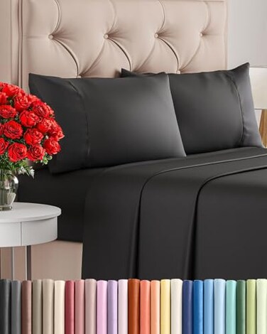 CGK Unlimited Twin 4 Piece Bed Sheet Set - Comfy, BreathableCooling Sheets - Black