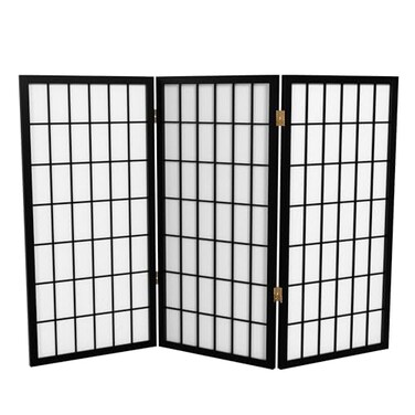 Red Lantern 3 ft. Short Window Pane Shoji Screen - Black - 3 Panels