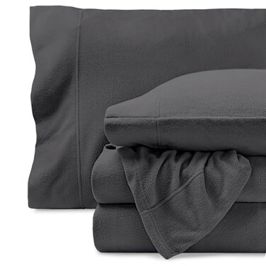Bare Home Super Soft Fleece Sheet Set ,Full, Grey