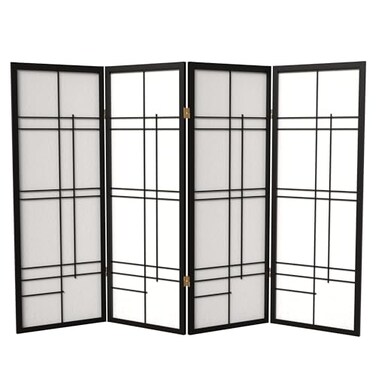 Red Lantern 4 ft. Short Eudes Shoji Screen - Black - 4 Panels