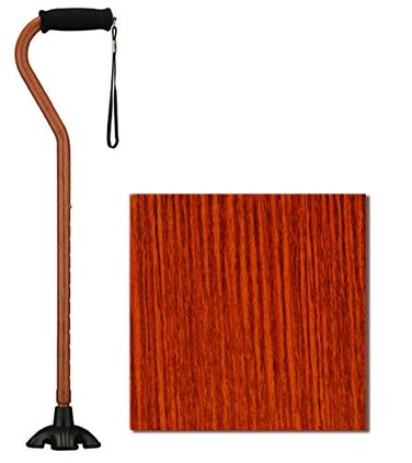 Nova Joy Designer Offset Quad Cane for Seniors - Unisex Adjustable Lightweight Walking Aid with Foam Handle, Wrist Strap and Anti-Rattle Lock - Essential Mobility Support - Walnut Grain