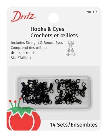 Dritz HooksEyes, 14 Count, Size 1, Black-Steel