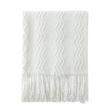 BOURINA Off White Throw Blanket 50x60Inch Boho Knit Soft Throw Sofa Blanket