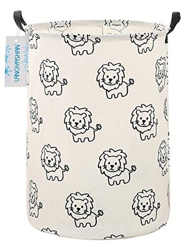 LANGYASHAN Round Laundry Basket Collapsible Storage Hamper Organizer Lion