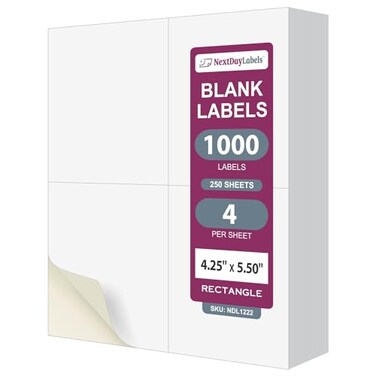 NextDayLabels 4.25" x 5.5" Rectangle - 4 Per Sheet - 1,000 Labels