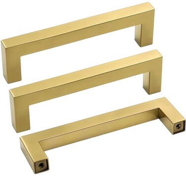Goldenwarm Brushed Brass Cabinet Pull Knobs Kitchen Hardware - LSJ12GD96 Modern Gold Drawer Knobs 3-3/4 Inch Hole Centers Square Bathroom Cabinet Pulls Dresser Handles 1 Pack