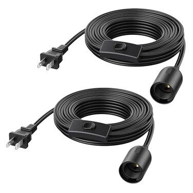 Cable Matters 2-Pack Hanging Light Cord with Switch, 15ft, Black